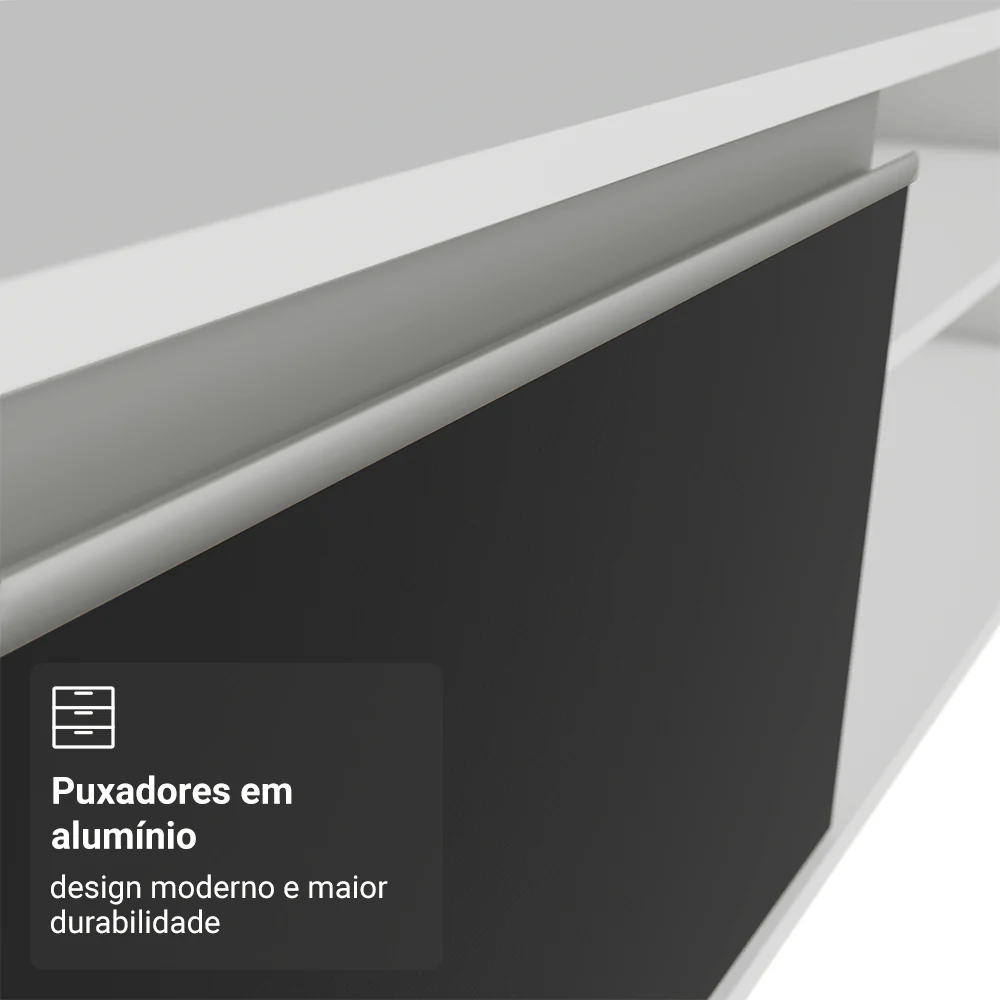 Rack Suspenso para TV até 80 Polegadas 218 cm 2 Portas Branco/Preto Glamy Madesa - Image 7