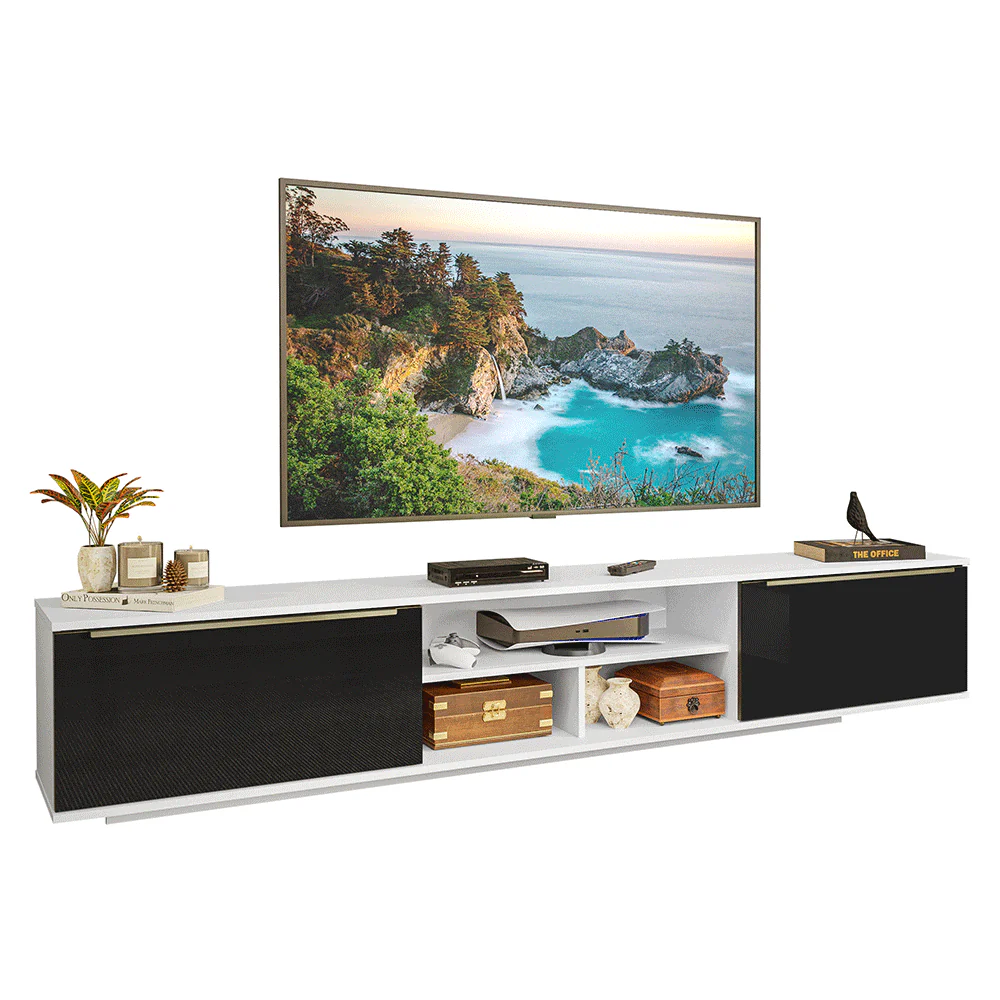 Rack Suspenso para TV até 80 Polegadas 218 cm 2 Portas Branco/Preto Lux Madesa - Image 2