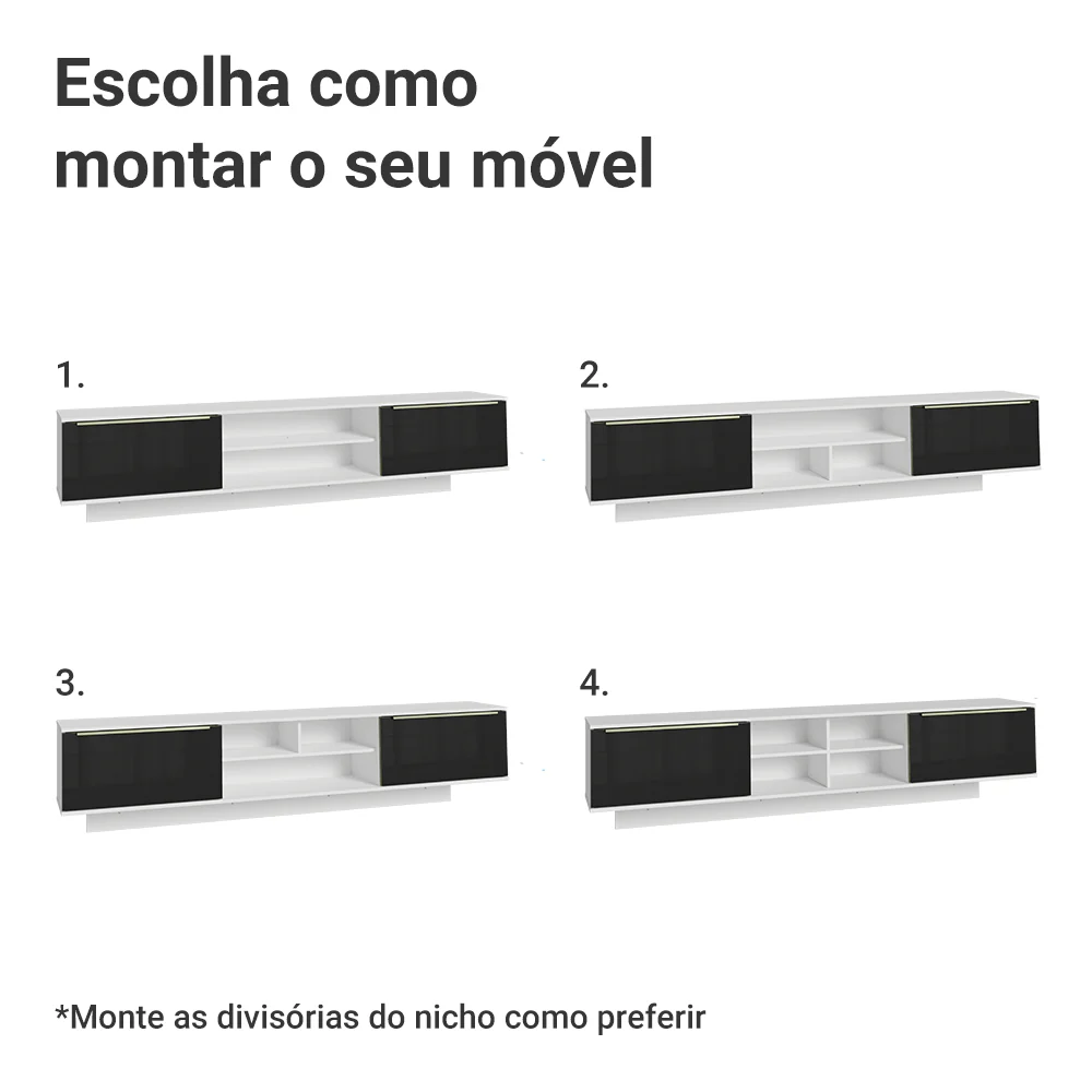 Rack Suspenso para TV até 80 Polegadas 218 cm 2 Portas Branco/Preto Lux Madesa - Image 6