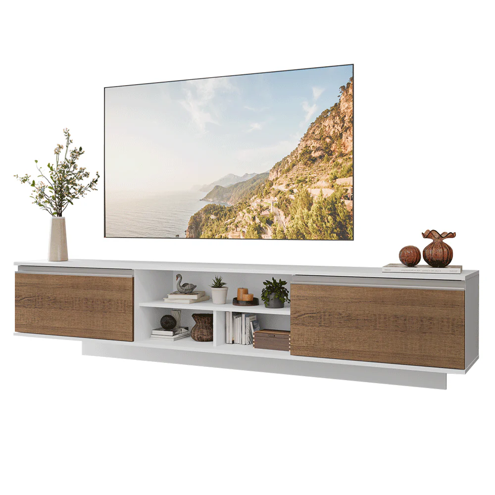 Rack Suspenso para TV até 80 Polegadas 218 cm 2 Portas Branco/Rustic Glamy Madesa - Image 2