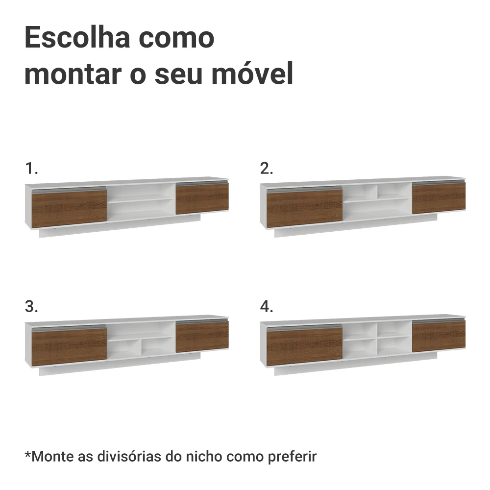 Rack Suspenso para TV até 80 Polegadas 218 cm 2 Portas Branco/Rustic Glamy Madesa - Image 6