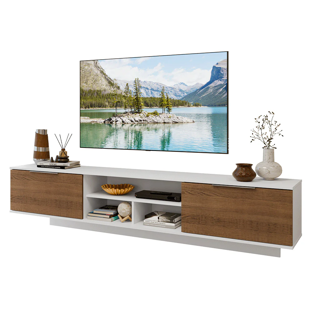 Rack Suspenso para TV até 80 Polegadas 218 cm 2 Portas Branco/Rustic Stella Madesa - Image 2