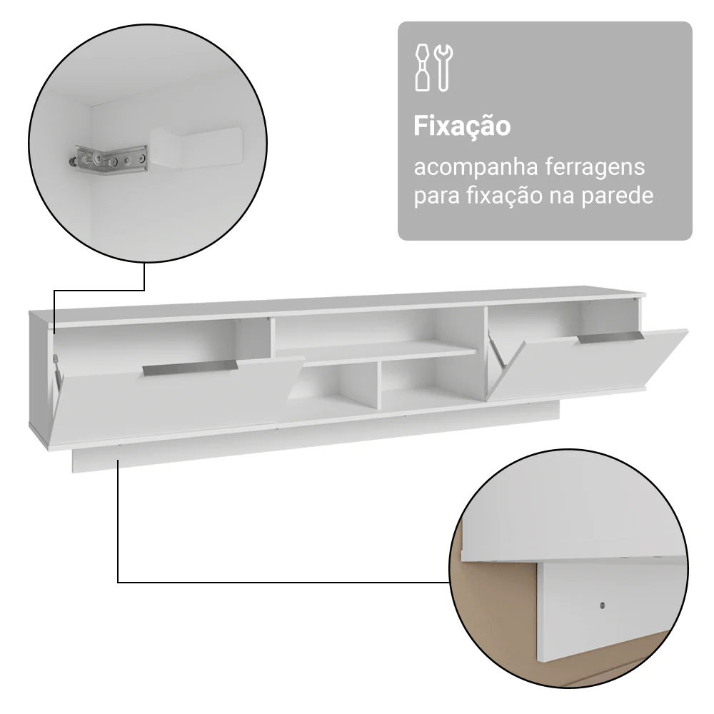 Rack Suspenso para TV até 80 Polegadas 218 cm 2 Portas Branco Stella Madesa - Image 10