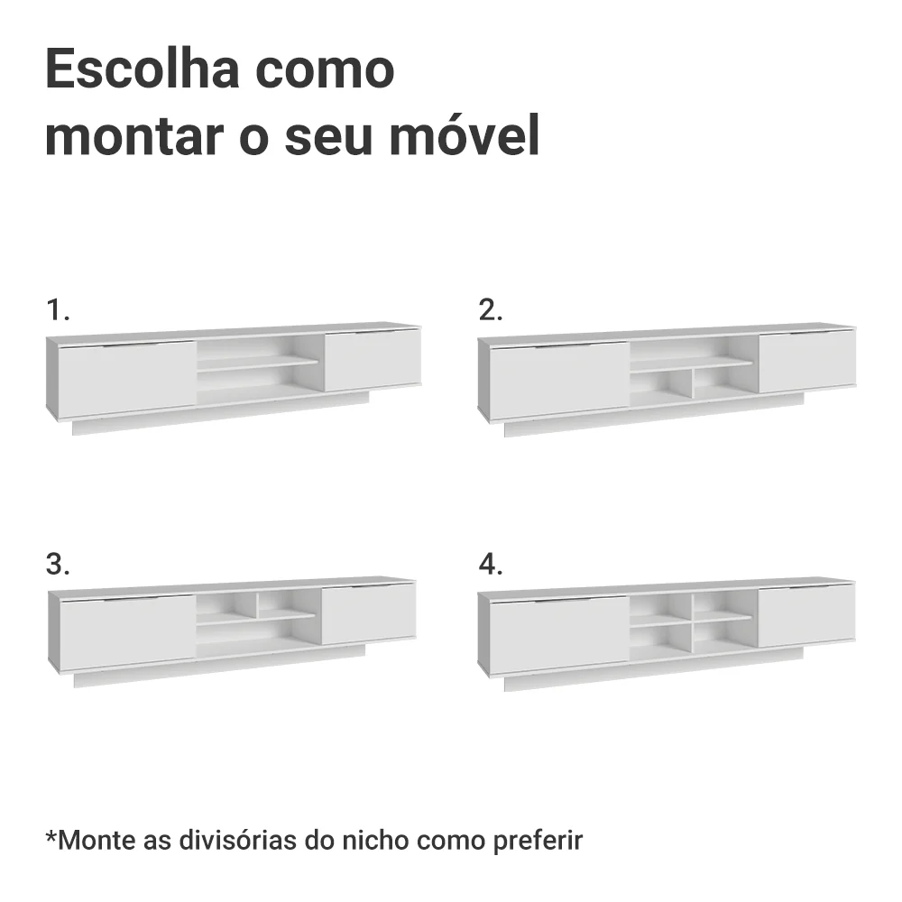 Rack Suspenso para TV até 80 Polegadas 218 cm 2 Portas Branco Stella Madesa - Image 6