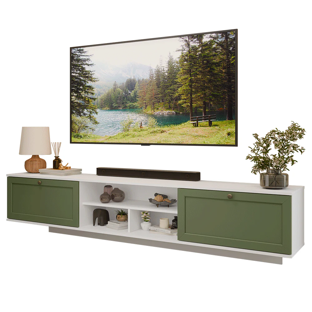Rack Suspenso para TV até 80 Polegadas 218 cm 2 Portas Branco/Verde Vik Madesa - Image 2