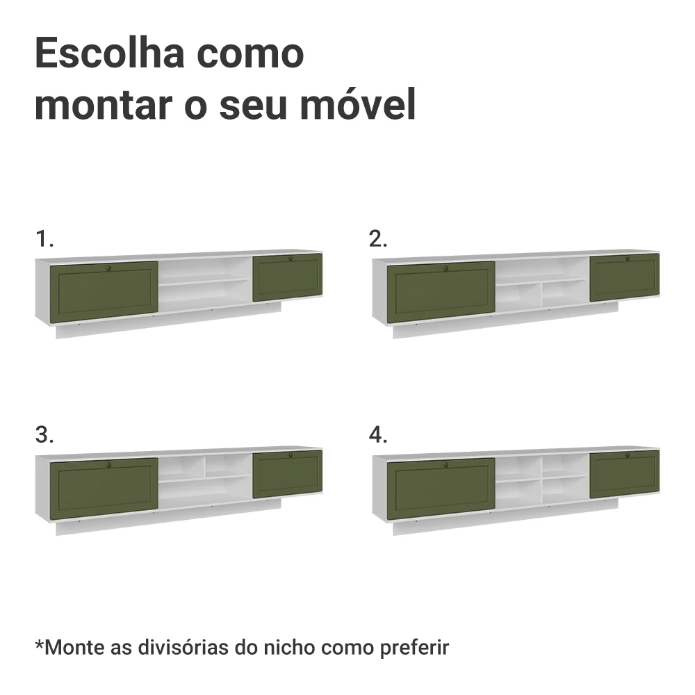 Rack Suspenso para TV até 80 Polegadas 218 cm 2 Portas Branco/Verde Vik Madesa - Image 9