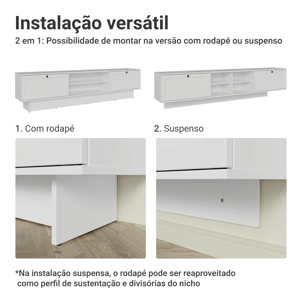Rack Suspenso para TV até 80 Polegadas 218 cm 2 Portas Branco Vik Madesa - Image 5