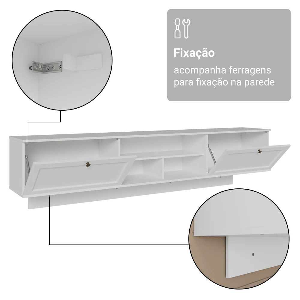 Rack Suspenso para TV até 80 Polegadas 218 cm 2 Portas Branco Vik Madesa - Image 8