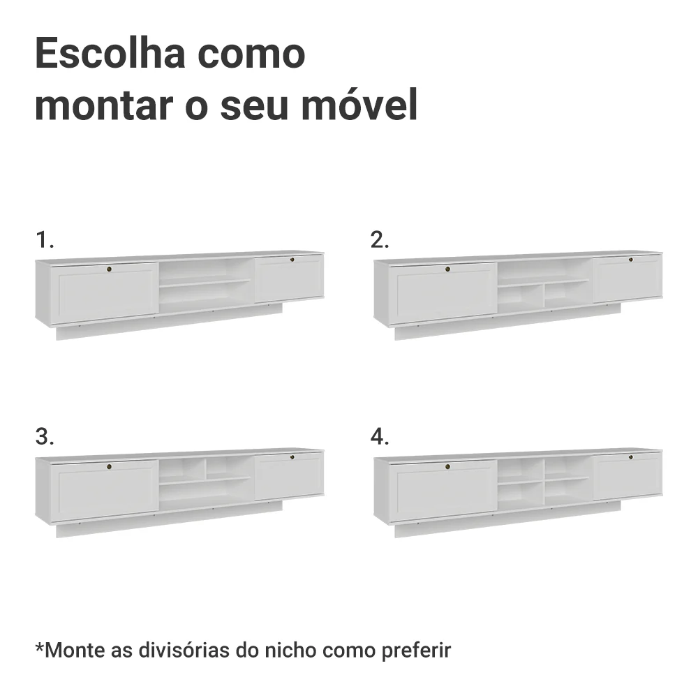 Rack Suspenso para TV até 80 Polegadas 218 cm 2 Portas Branco Vik Madesa - Image 9