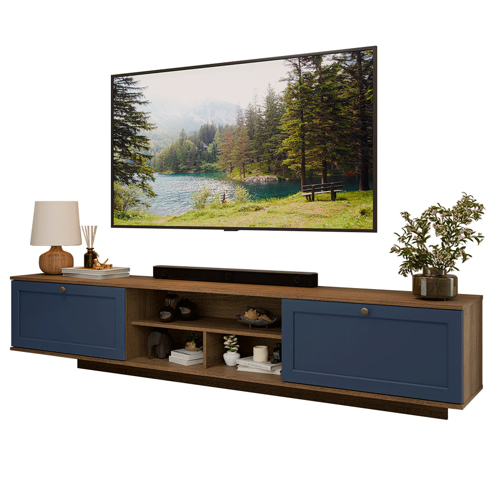 Rack Suspenso para TV até 80 Polegadas 218 cm 2 Portas Rustic/Azul Vik Madesa - Image 2