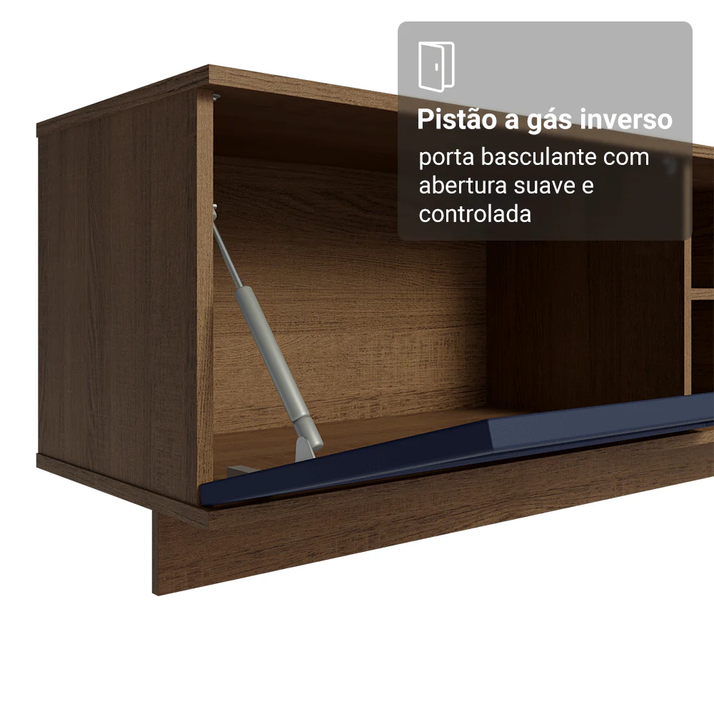 Rack Suspenso para TV até 80 Polegadas 218 cm 2 Portas Rustic/Azul Vik Madesa - Image 6