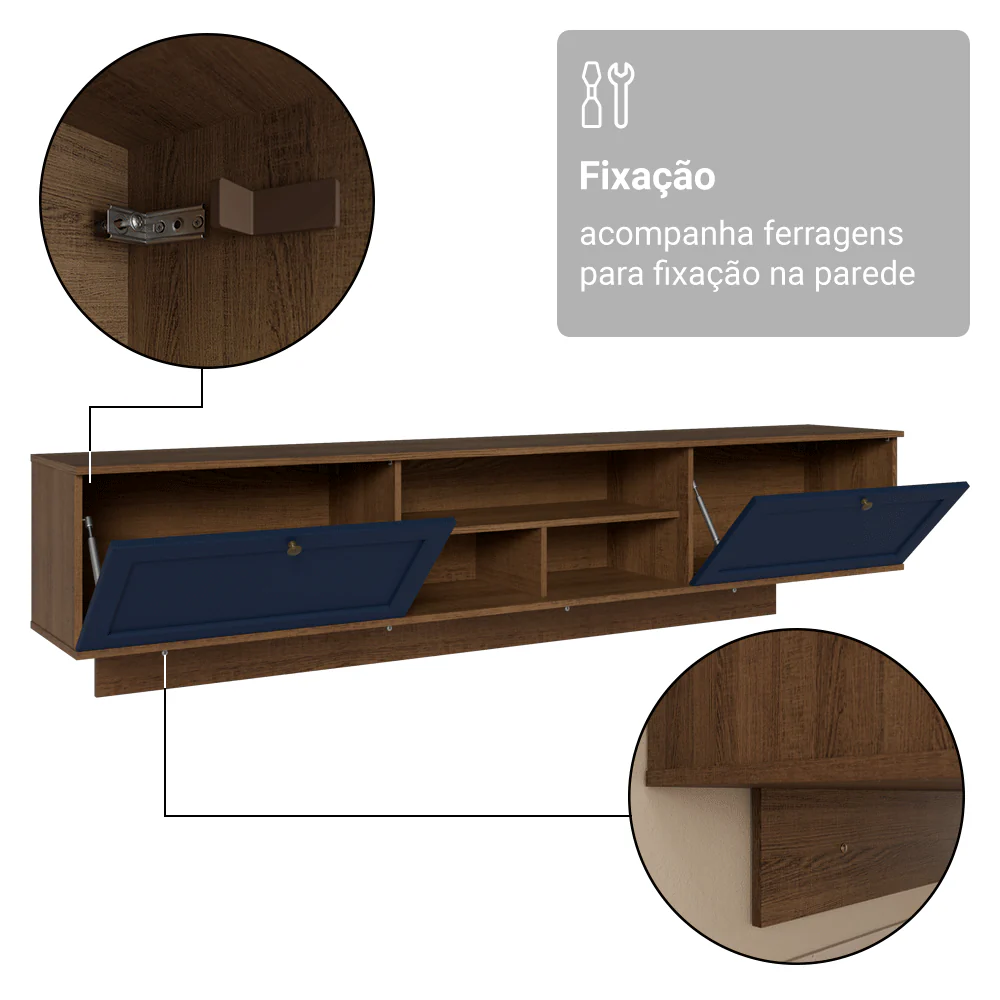 Rack Suspenso para TV até 80 Polegadas 218 cm 2 Portas Rustic/Azul Vik Madesa - Image 8