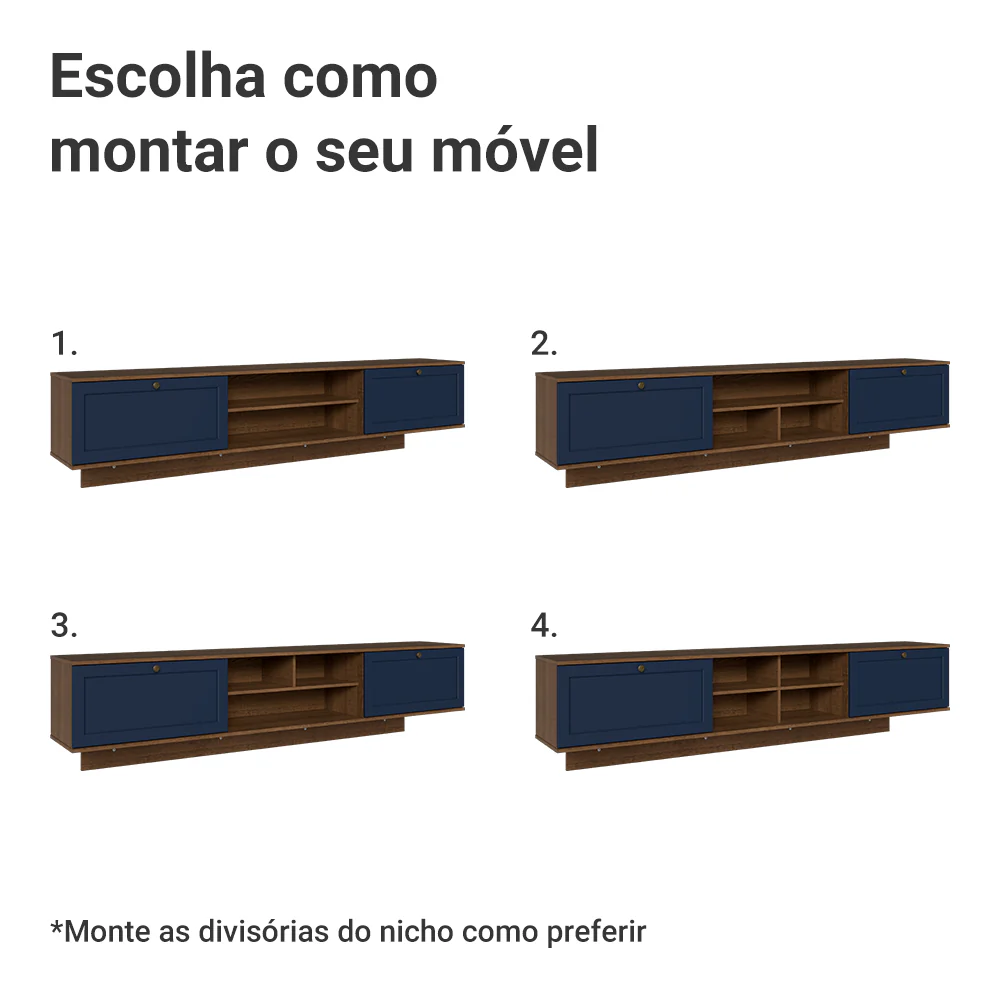 Rack Suspenso para TV até 80 Polegadas 218 cm 2 Portas Rustic/Azul Vik Madesa - Image 9