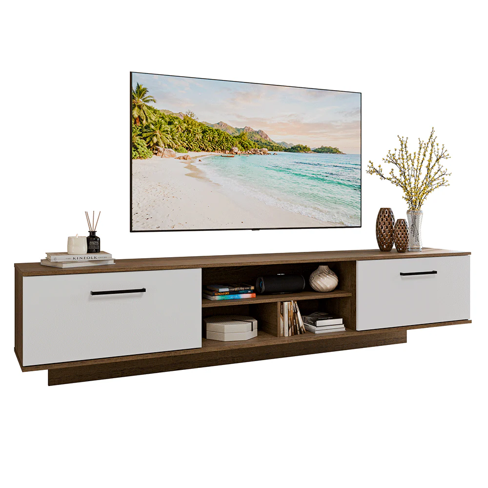 Rack Suspenso para TV até 80 Polegadas 218 cm 2 Portas Rustic/Branco Agata Madesa - Image 2