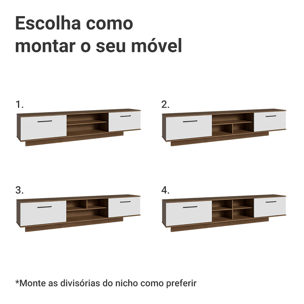 Rack Suspenso para TV até 80 Polegadas 218 cm 2 Portas Rustic/Branco Agata Madesa - Image 6