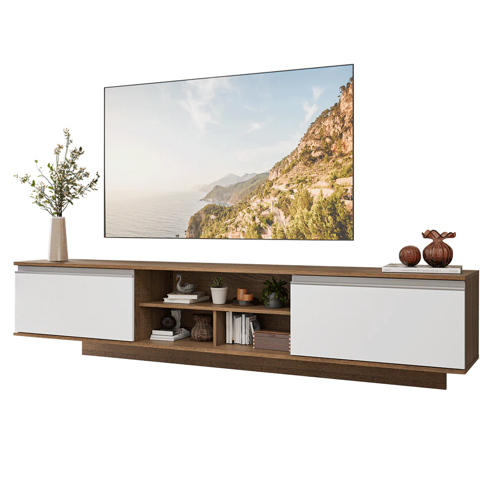 Rack Suspenso para TV até 80 Polegadas 218 cm 2 Portas Rustic/Branco Glamy Madesa - Image 2