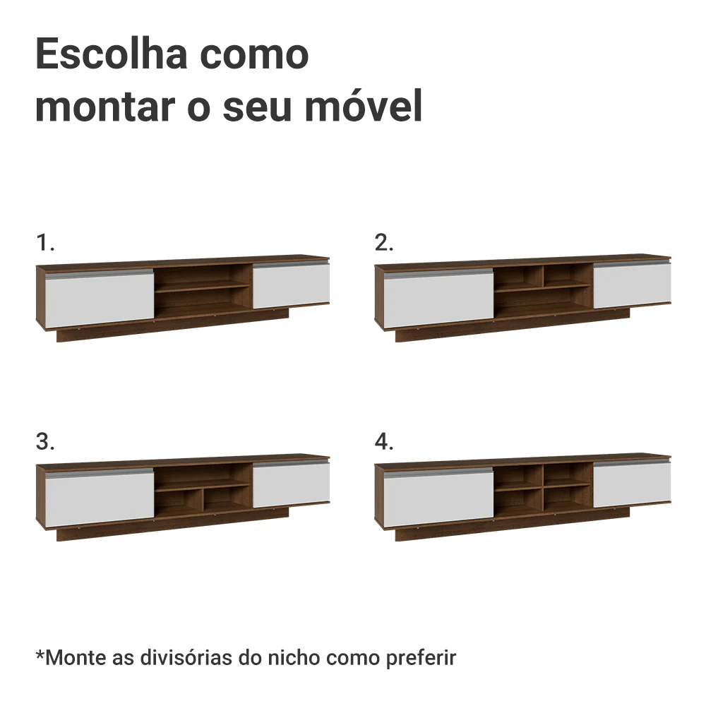 Rack Suspenso para TV até 80 Polegadas 218 cm 2 Portas Rustic/Branco Glamy Madesa - Image 6