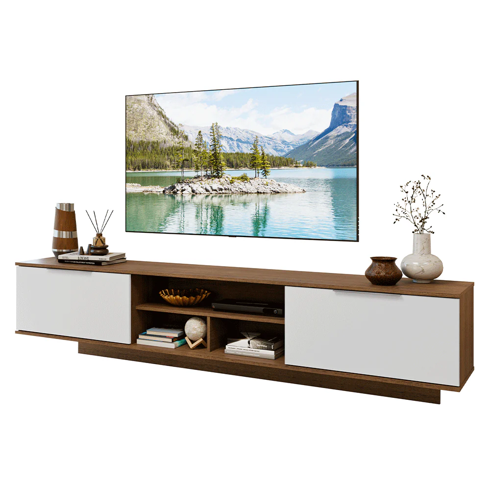 Rack Suspenso para TV até 80 Polegadas 218 cm 2 Portas Rustic/Branco Stella Madesa - Image 2