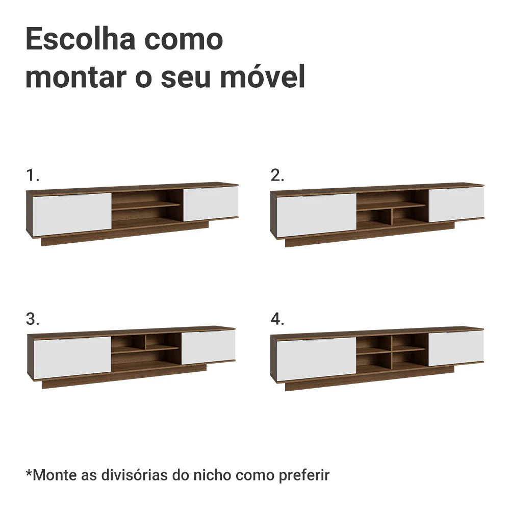 Rack Suspenso para TV até 80 Polegadas 218 cm 2 Portas Rustic/Branco Stella Madesa - Image 6