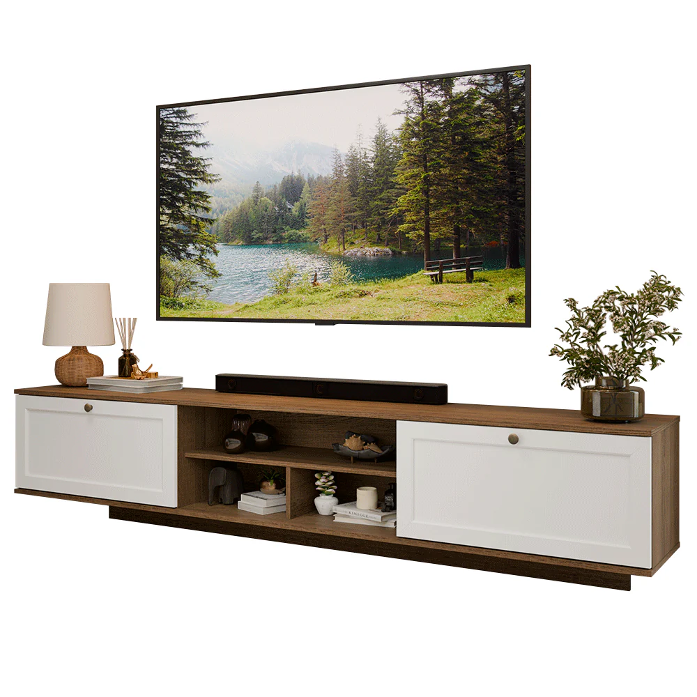 Rack Suspenso para TV até 80 Polegadas 218 cm 2 Portas Rustic/Branco Vik Madesa - Image 2