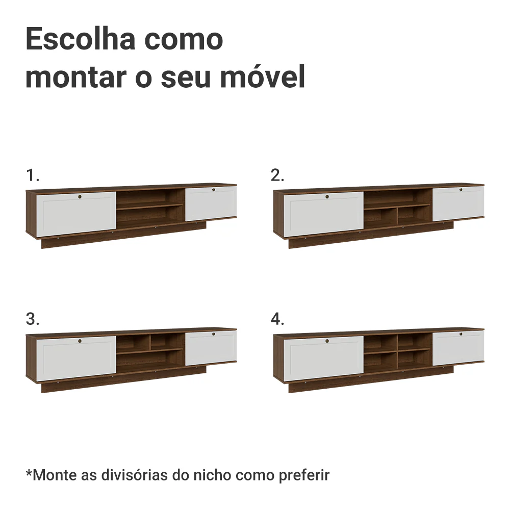 Rack Suspenso para TV até 80 Polegadas 218 cm 2 Portas Rustic/Branco Vik Madesa - Image 9
