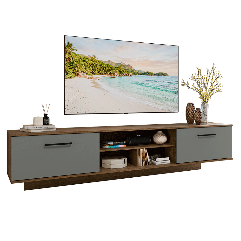 Rack Suspenso para TV até 80 Polegadas 218 cm 2 Portas Rustic/Cinza Agata Madesa - Image 2