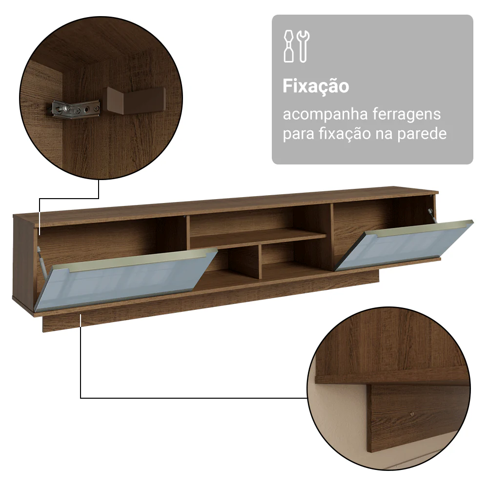 Rack Suspenso para TV até 80 Polegadas 218 cm 2 Portas Rustic/Cinza Lux Madesa - Image 10