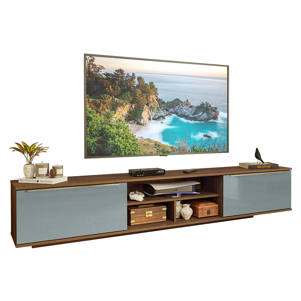 Rack Suspenso para TV até 80 Polegadas 218 cm 2 Portas Rustic/Cinza Lux Madesa - Image 2