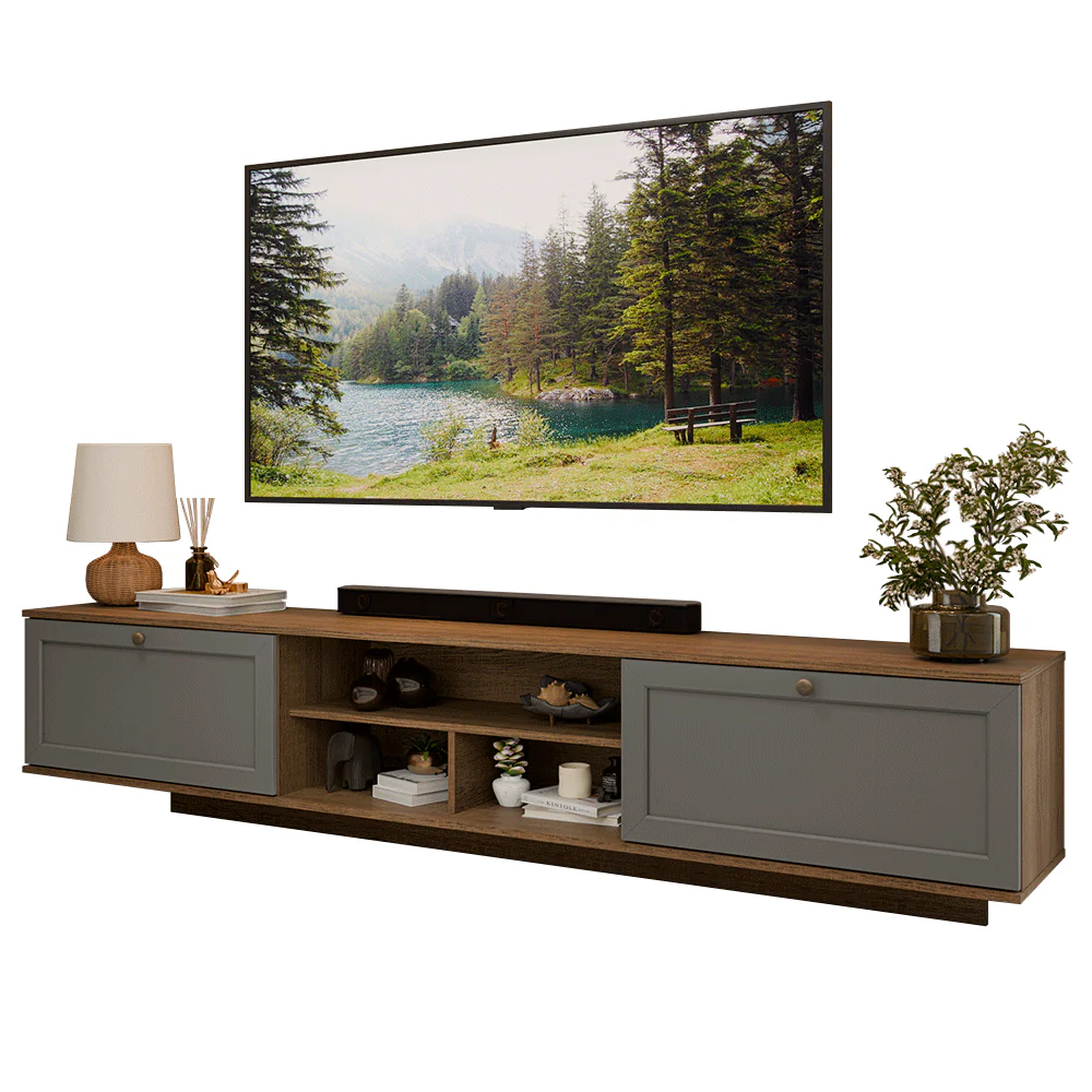 Rack Suspenso para TV até 80 Polegadas 218 cm 2 Portas Rustic/Cinza Vik Madesa - Image 2