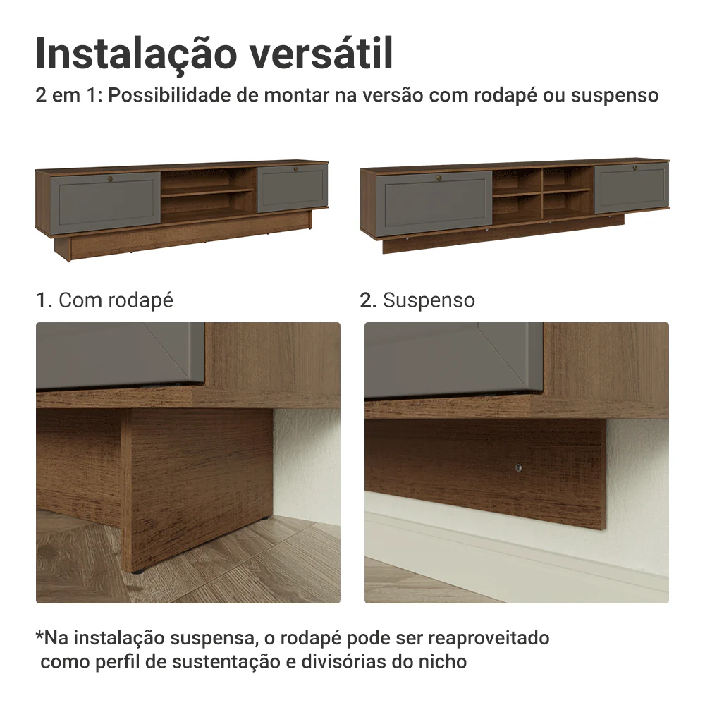 Rack Suspenso para TV até 80 Polegadas 218 cm 2 Portas Rustic/Cinza Vik Madesa - Image 5