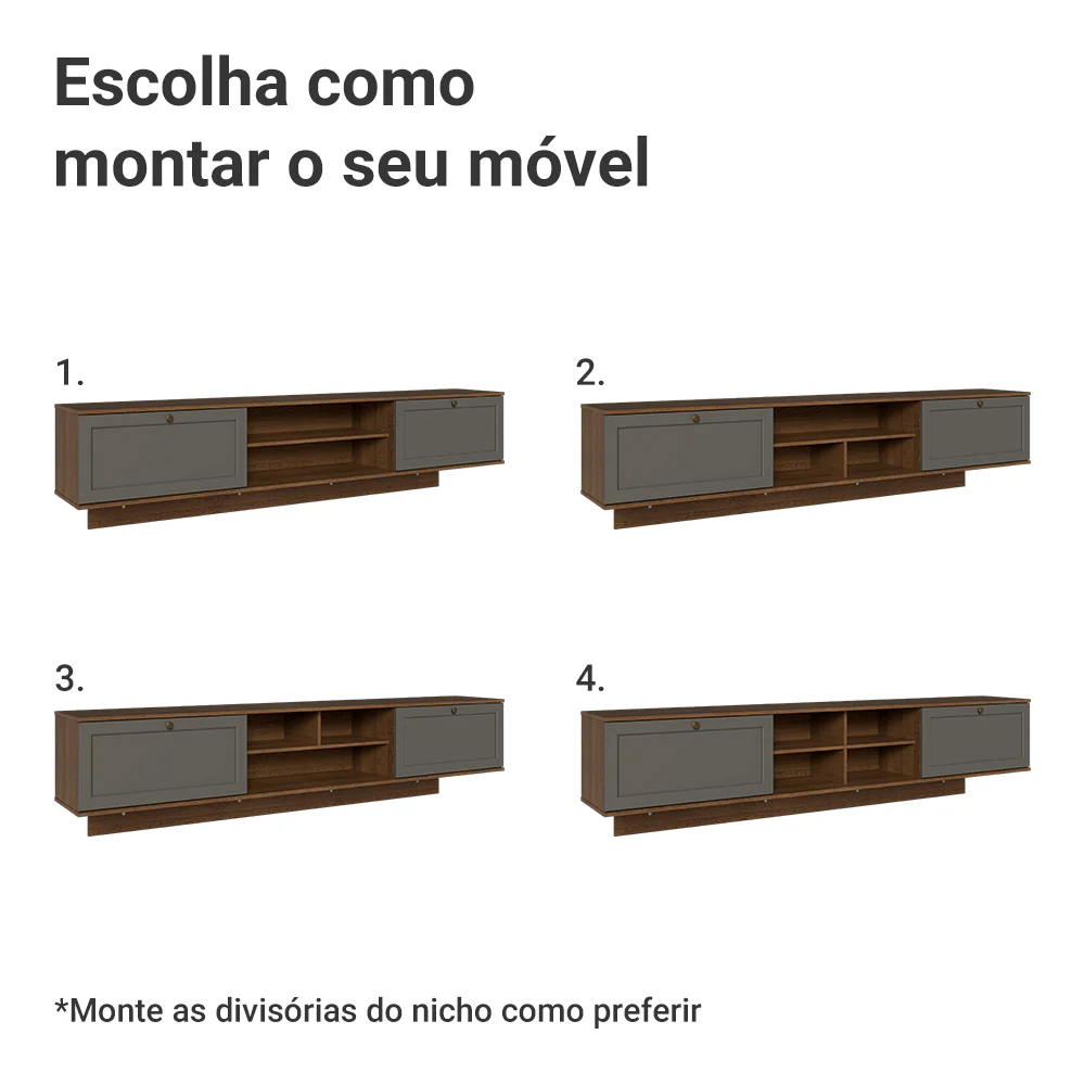 Rack Suspenso para TV até 80 Polegadas 218 cm 2 Portas Rustic/Cinza Vik Madesa - Image 9
