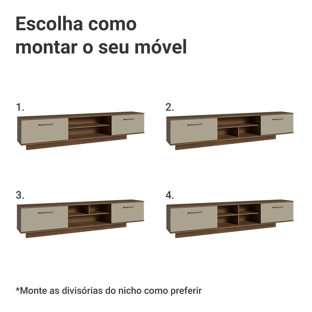 Rack Suspenso para TV até 80 Polegadas 218 cm 2 Portas Rustic/Crema Agata Madesa - Image 6