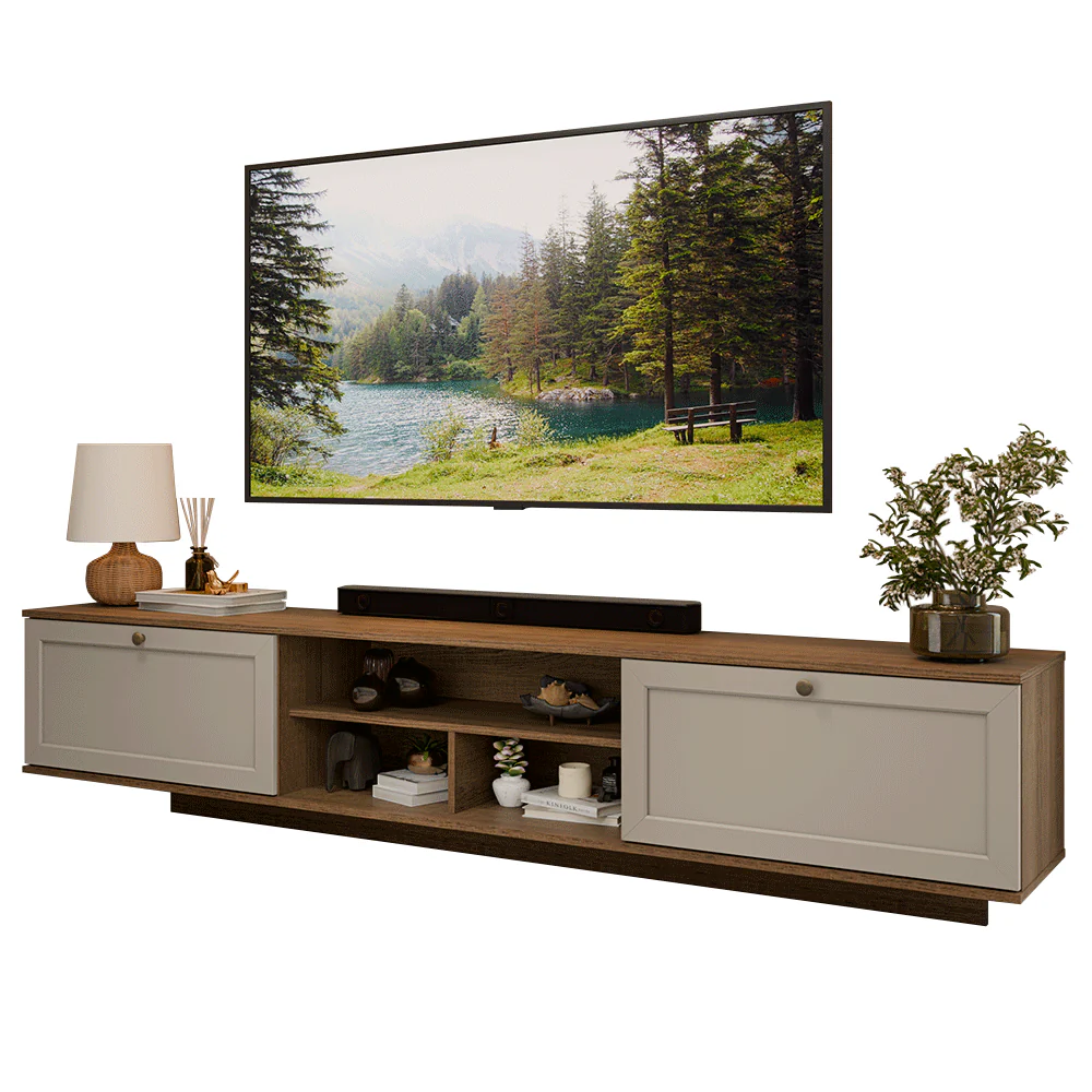 Rack Suspenso para TV até 80 Polegadas 218 cm 2 Portas Rustic/Crema Vik Madesa - Image 2