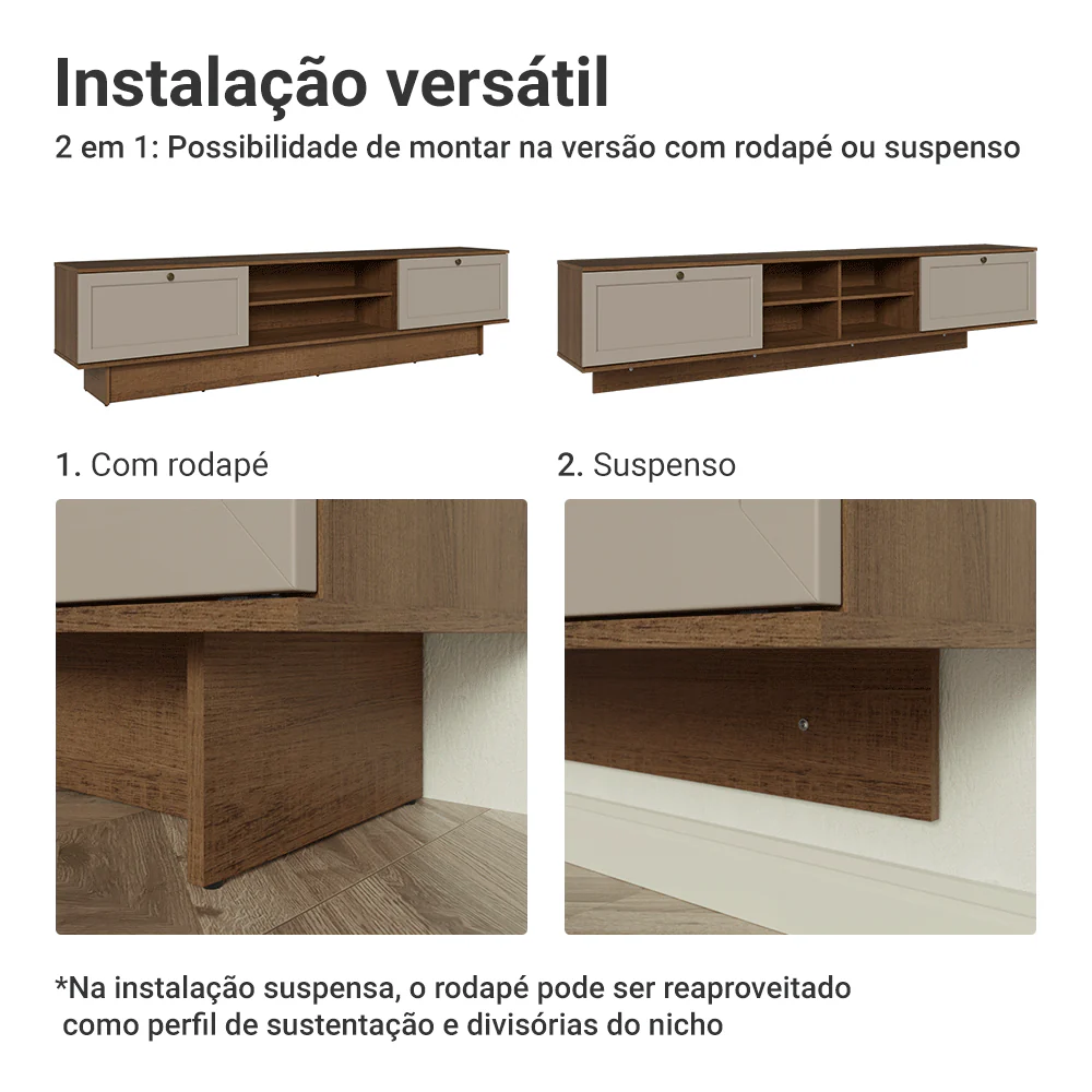 Rack Suspenso para TV até 80 Polegadas 218 cm 2 Portas Rustic/Crema Vik Madesa - Image 5
