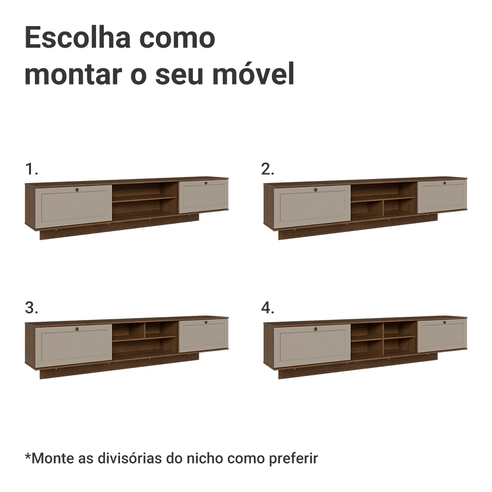 Rack Suspenso para TV até 80 Polegadas 218 cm 2 Portas Rustic/Crema Vik Madesa - Image 9