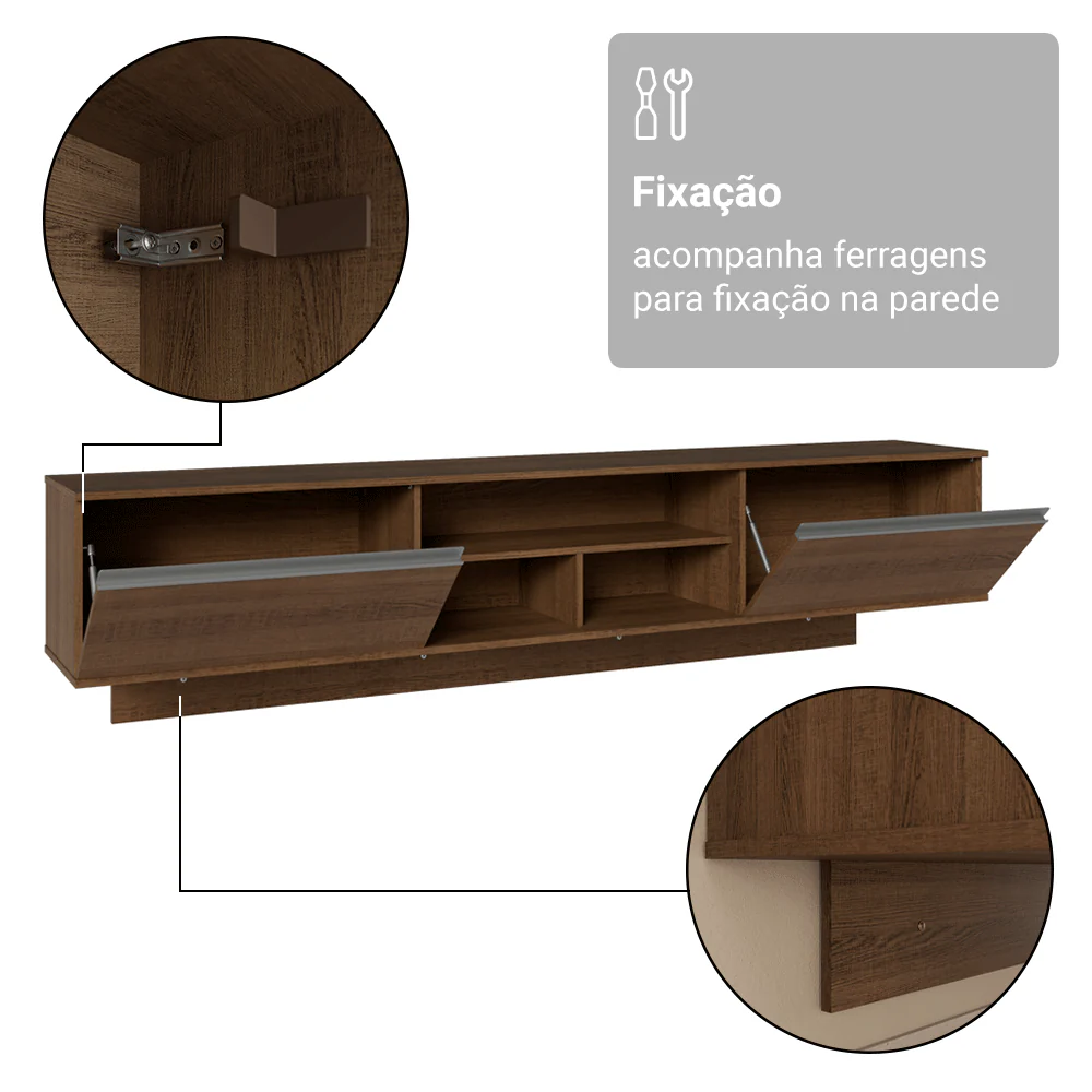 Rack Suspenso para TV até 80 Polegadas 218 cm 2 Portas Rustic Glamy Madesa - Image 10