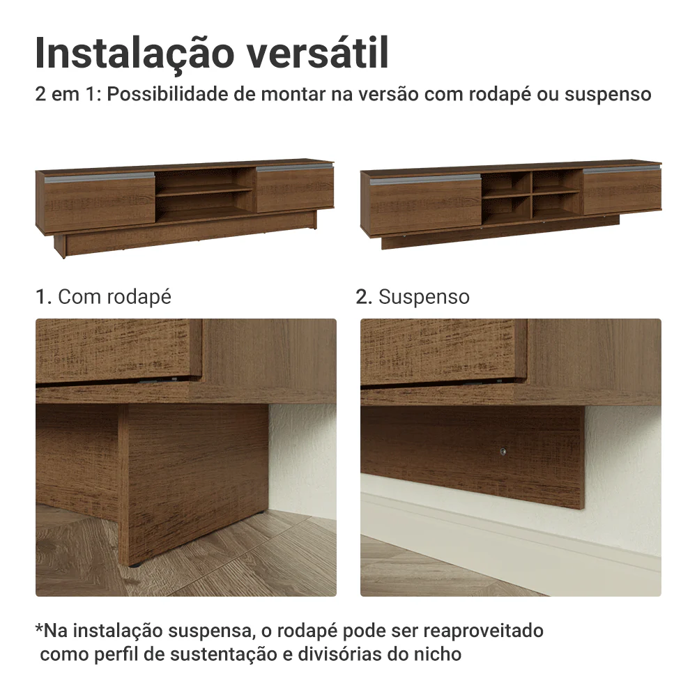Rack Suspenso para TV até 80 Polegadas 218 cm 2 Portas Rustic Glamy Madesa - Image 9