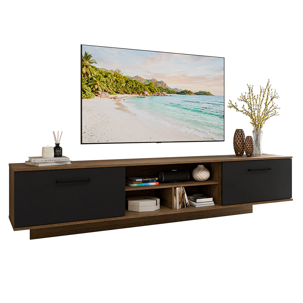 Rack Suspenso para TV até 80 Polegadas 218 cm 2 Portas Rustic/Preto Agata Madesa - Image 2