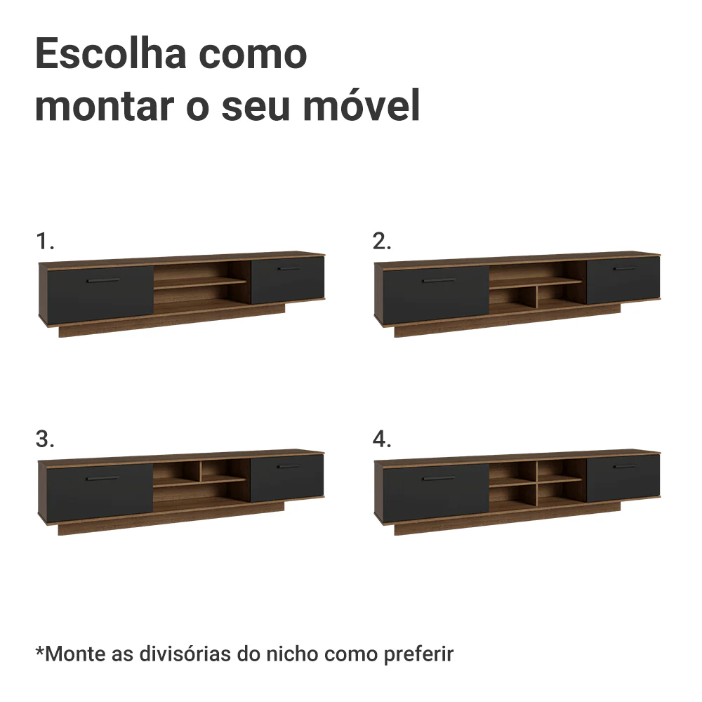 Rack Suspenso para TV até 80 Polegadas 218 cm 2 Portas Rustic/Preto Agata Madesa - Image 6