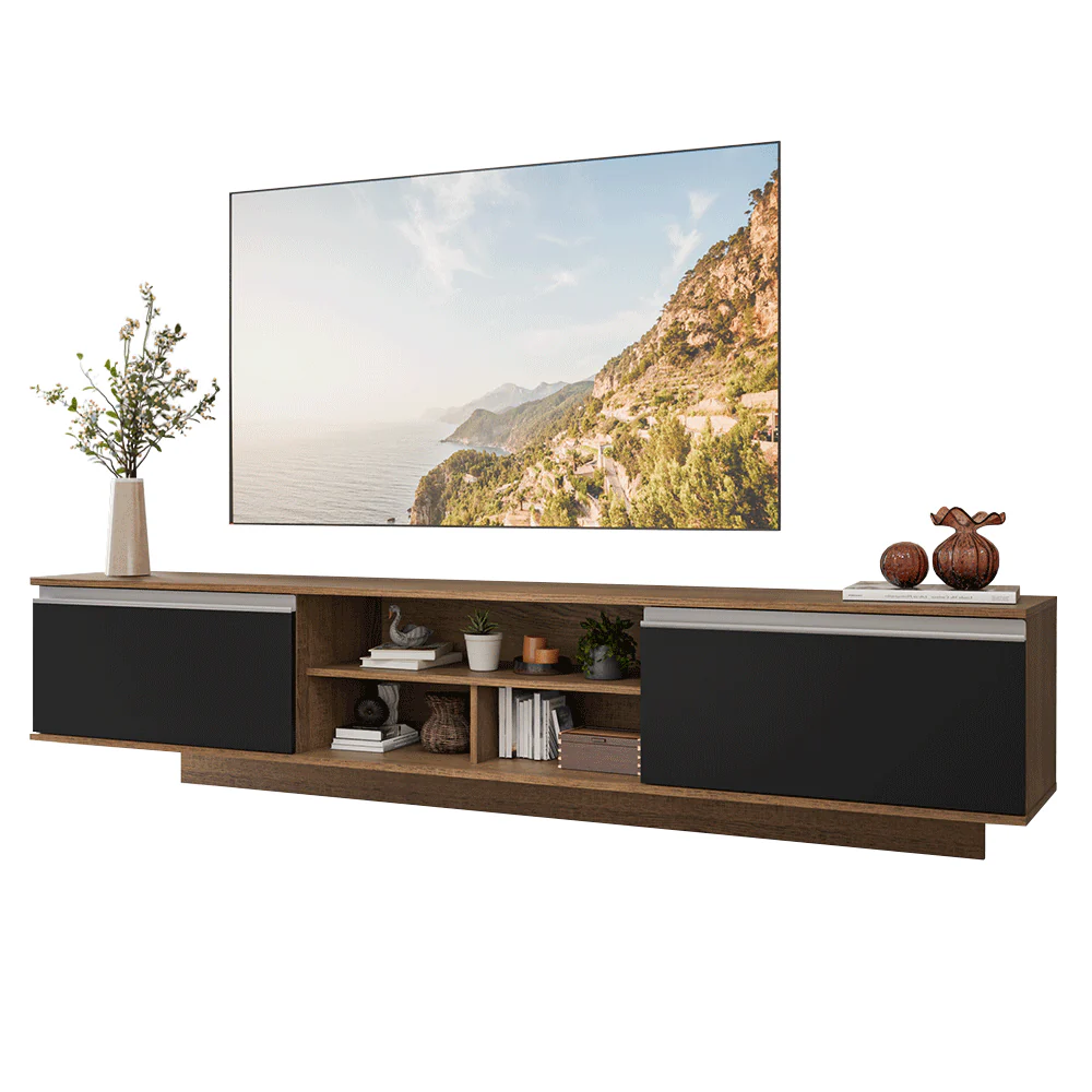 Rack Suspenso para TV até 80 Polegadas 218 cm 2 Portas Rustic/Preto Glamy Madesa - Image 2