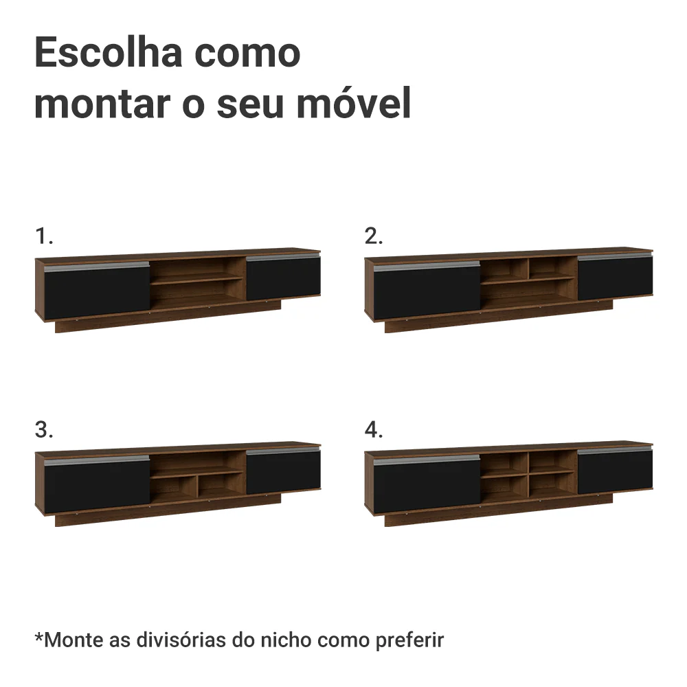 Rack Suspenso para TV até 80 Polegadas 218 cm 2 Portas Rustic/Preto Glamy Madesa - Image 6
