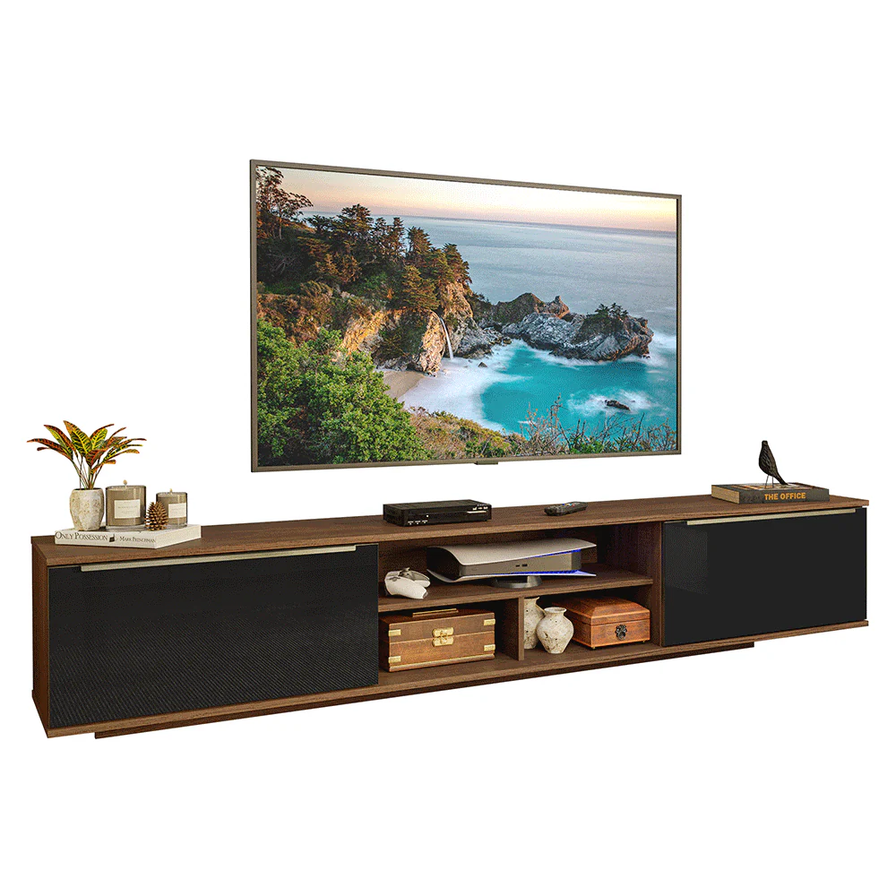 Rack Suspenso para TV até 80 Polegadas 218 cm 2 Portas Rustic/Preto Lux Madesa - Image 2