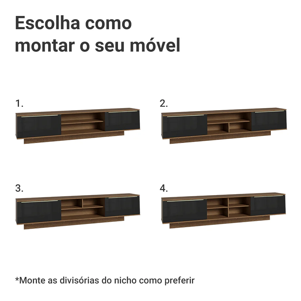 Rack Suspenso para TV até 80 Polegadas 218 cm 2 Portas Rustic/Preto Lux Madesa - Image 6