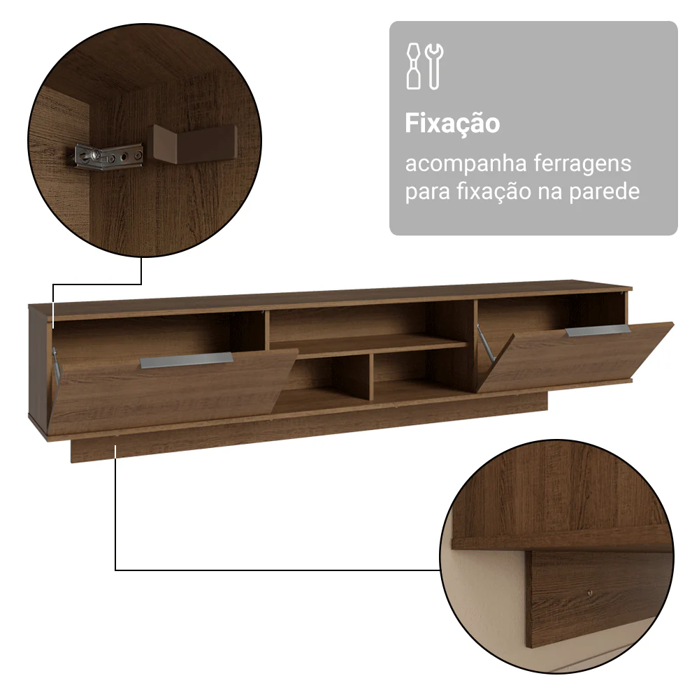 Rack Suspenso para TV até 80 Polegadas 218 cm 2 Portas Rustic Stella Madesa - Image 10