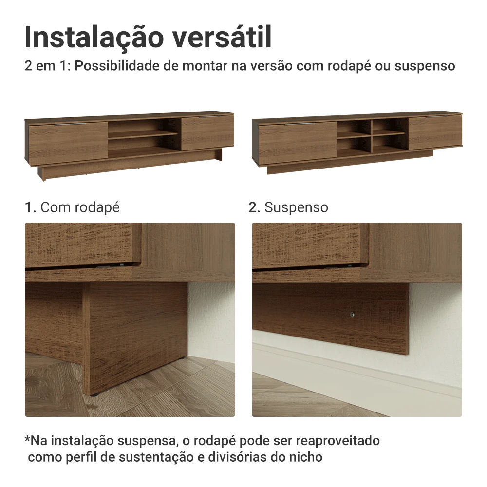 Rack Suspenso para TV até 80 Polegadas 218 cm 2 Portas Rustic Stella Madesa - Image 9