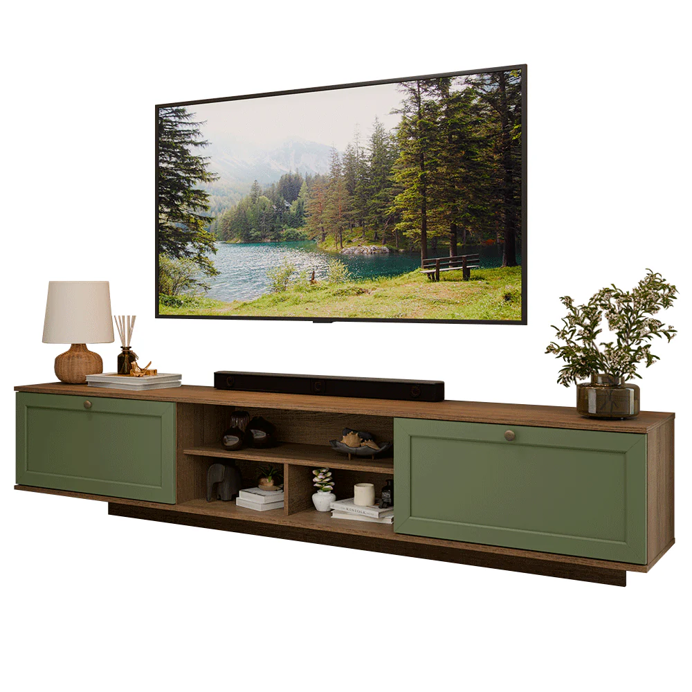 Rack Suspenso para TV até 80 Polegadas 218 cm 2 Portas Rustic/Verde Vik Madesa - Image 2