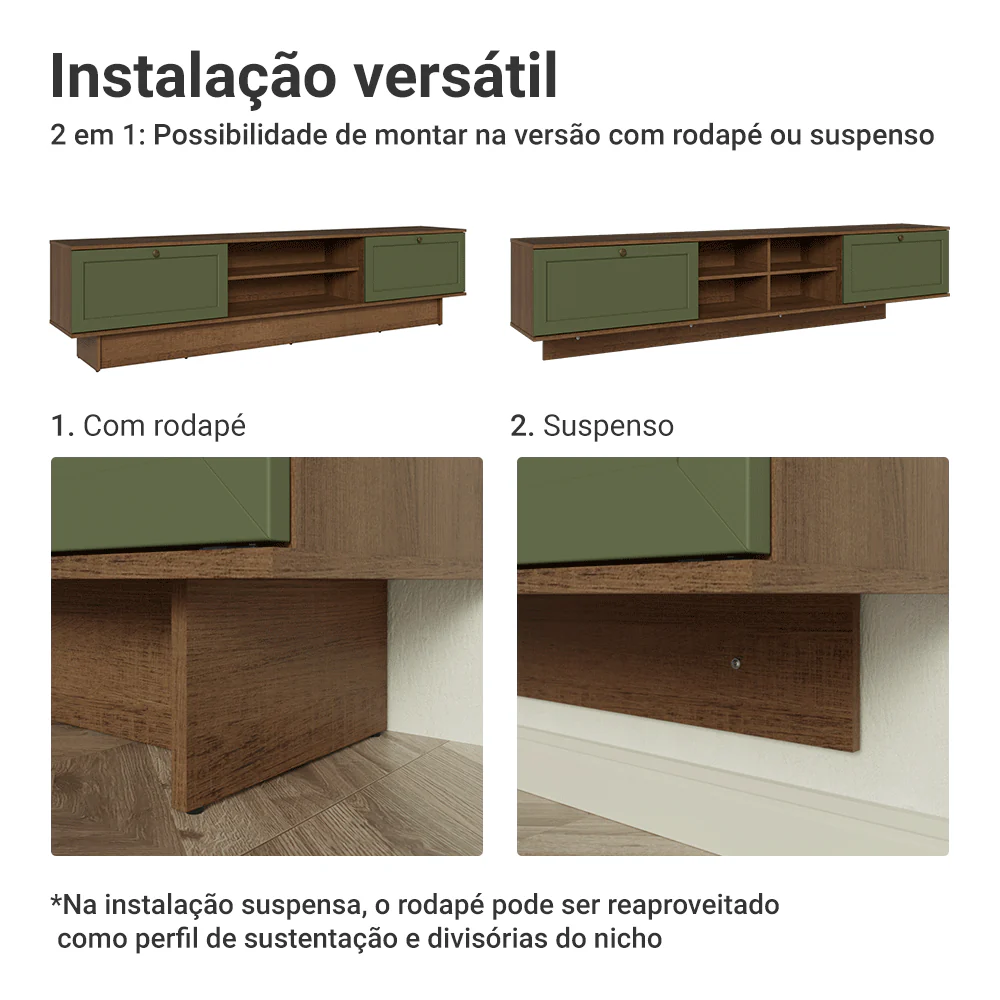 Rack Suspenso para TV até 80 Polegadas 218 cm 2 Portas Rustic/Verde Vik Madesa - Image 5