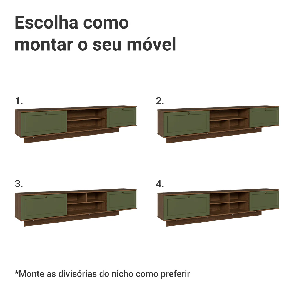 Rack Suspenso para TV até 80 Polegadas 218 cm 2 Portas Rustic/Verde Vik Madesa - Image 9