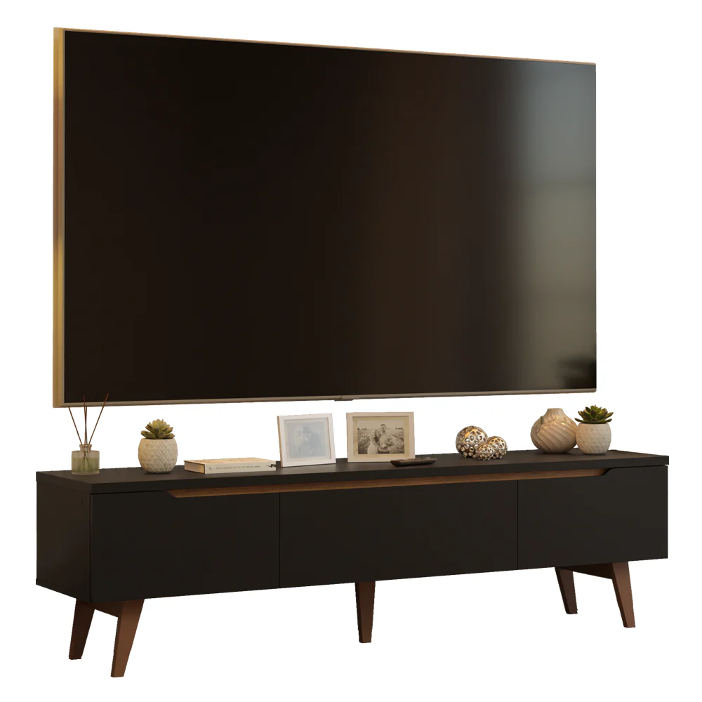 Rack para TV até 80 Polegadas 180cm 2 Portas 1 Gaveta Preto/Rustic Toronto Madesa - Image 2