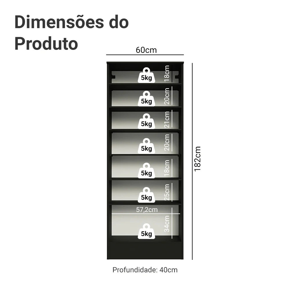 Sapateira Armário Multiuso Madesa Isis 1 Porta com Espelhos Preto - Image 3